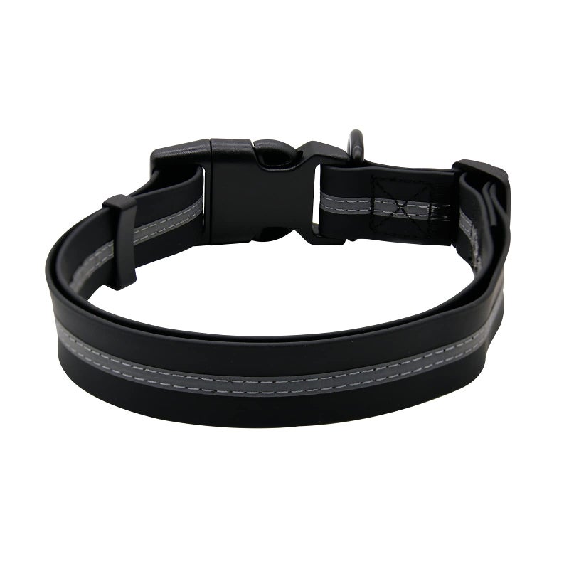 NIMBLE Dog Collar Waterproof Pet Collars Anti-Odor Durable Adjustable PVC & Polyester Soft with Reflective Cloth Stripe Basic Dog Collars S/M/L Sizes (Large (15.35â€-24.8â€inches), Black) - Image 2